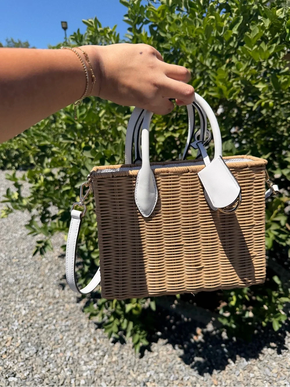 Michael Kors Tan Woven Satchel with White Trim